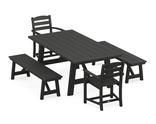 POLYWOOD La Casa Cafe 5-Piece Rustic Farmhouse Dining Set With Benches in Black image