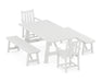 POLYWOOD Traditional Garden 5-Piece Rustic Farmhouse Dining Set With Benches in White image