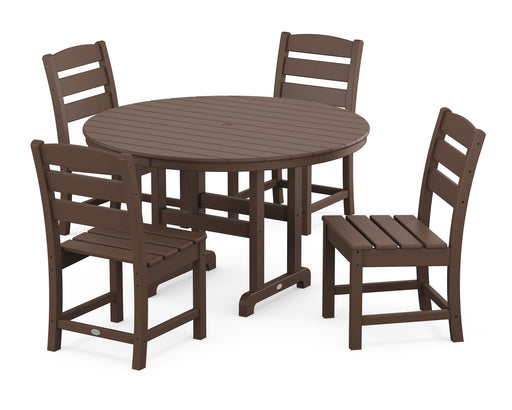 POLYWOOD Lakeside 5-Piece Round Farmhouse Side Chair Dining Set in Mahogany image