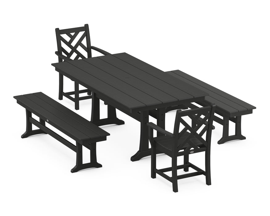 POLYWOOD Chippendale 5-Piece Farmhouse Dining Set With Trestle Legs in Black image