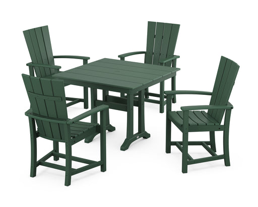 POLYWOOD Quattro 5-Piece Farmhouse Dining Set With Trestle Legs in Green image