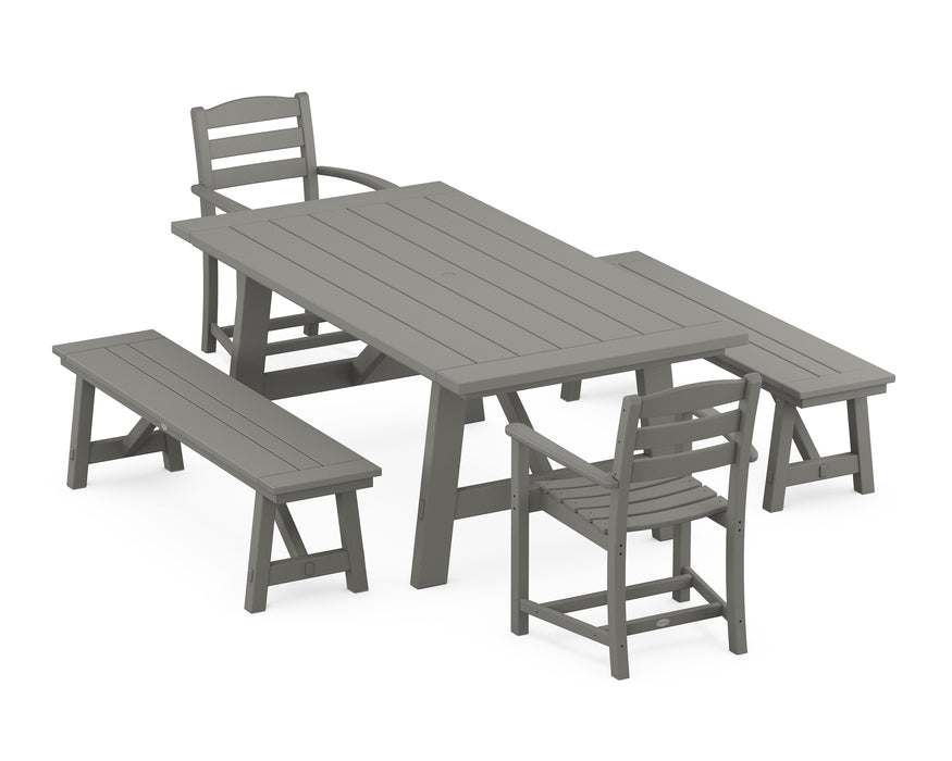 POLYWOOD La Casa Cafe 5-Piece Rustic Farmhouse Dining Set With Benches in Slate Grey image