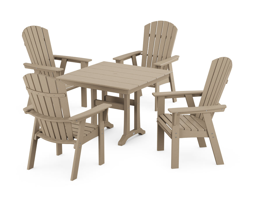 POLYWOOD Nautical Adirondack 5-Piece Farmhouse Dining Set With Trestle Legs in Vintage Sahara