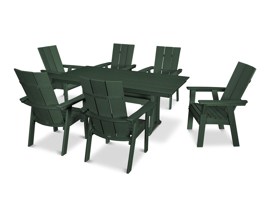 POLYWOOD Modern Curveback Adirondack 7-Piece Farmhouse Dining Set with Trestle Legs in Green