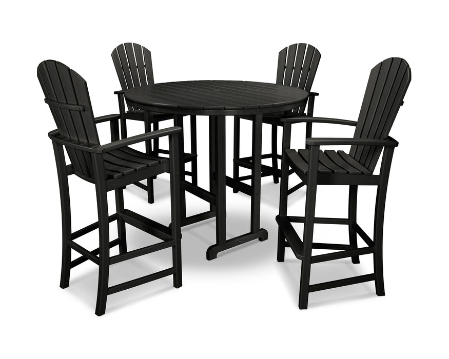 POLYWOOD Palm Coast 5-Piece Round Farmhouse Bar Set in Black