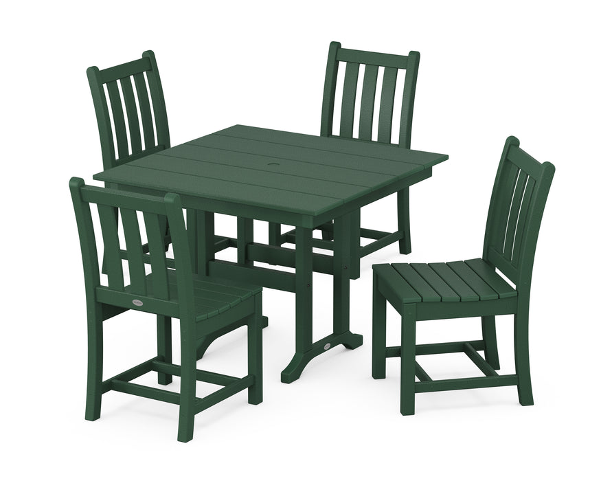 POLYWOOD Traditional Garden Side Chair 5-Piece Farmhouse Dining Set in Green image