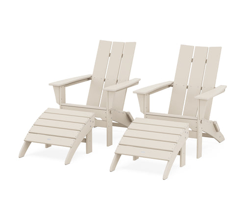 POLYWOOD Modern Folding Adirondack Chair 4-Piece Set with Ottomans in Sand image