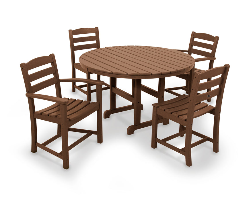 POLYWOOD La Casa Cafe 5-Piece Round Farmhouse Dining Set in Teak