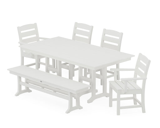 POLYWOOD Lakeside 6-Piece Farmhouse Dining Set with Bench in Vintage White image