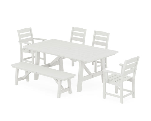 POLYWOOD Lakeside 6-Piece Rustic Farmhouse Dining Set With Bench in Vintage White image