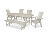 POLYWOOD Modern Curveback Adirondack 6-Piece Rustic Farmhouse Dining Set with Bench in Sand image