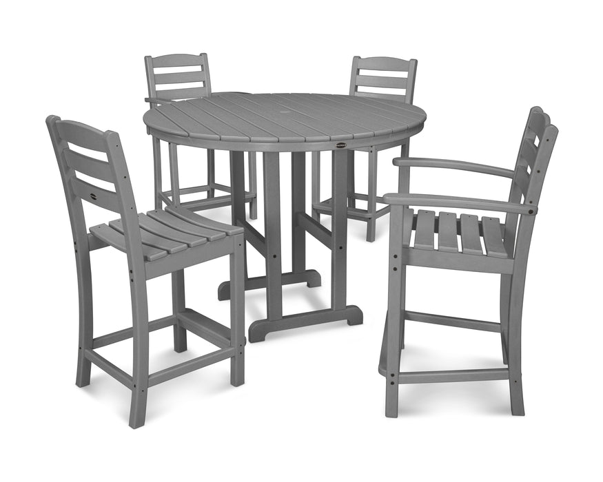 POLYWOOD La Casa Cafe 5-Piece Round Farmhouse Counter Dining Set in Slate Grey