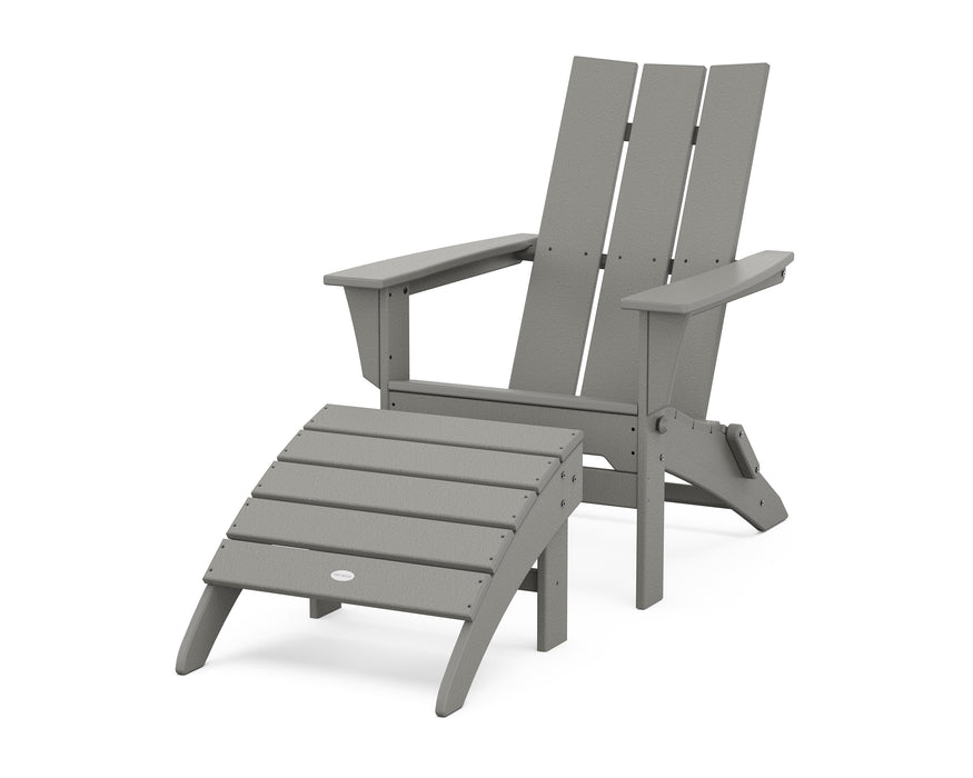 POLYWOOD Modern Folding Adirondack Chair 2-Piece Set with Ottoman in Slate Grey image