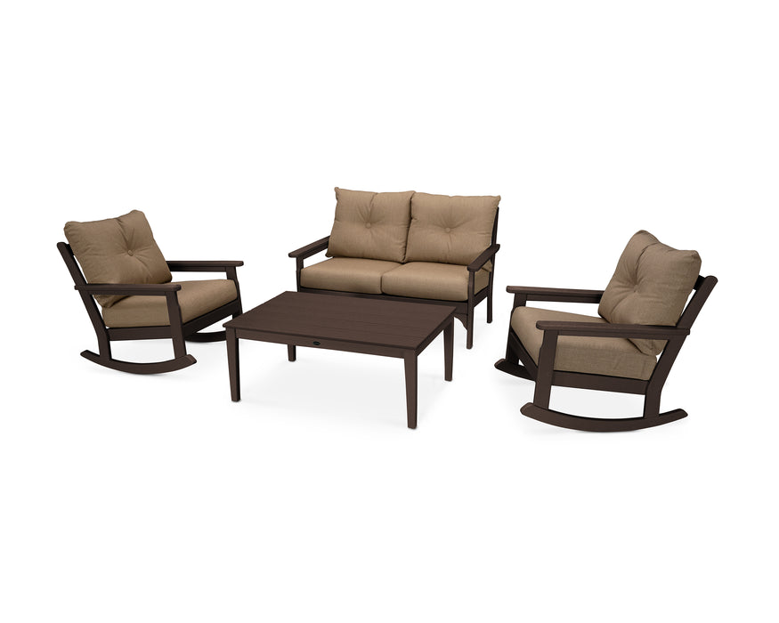 POLYWOOD Vineyard 4-Piece Deep Seating Rocking Chair Set in Mahogany / Sesame