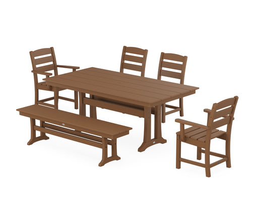 POLYWOOD Lakeside 6-Piece Farmhouse Dining Set With Trestle Legs in Teak image