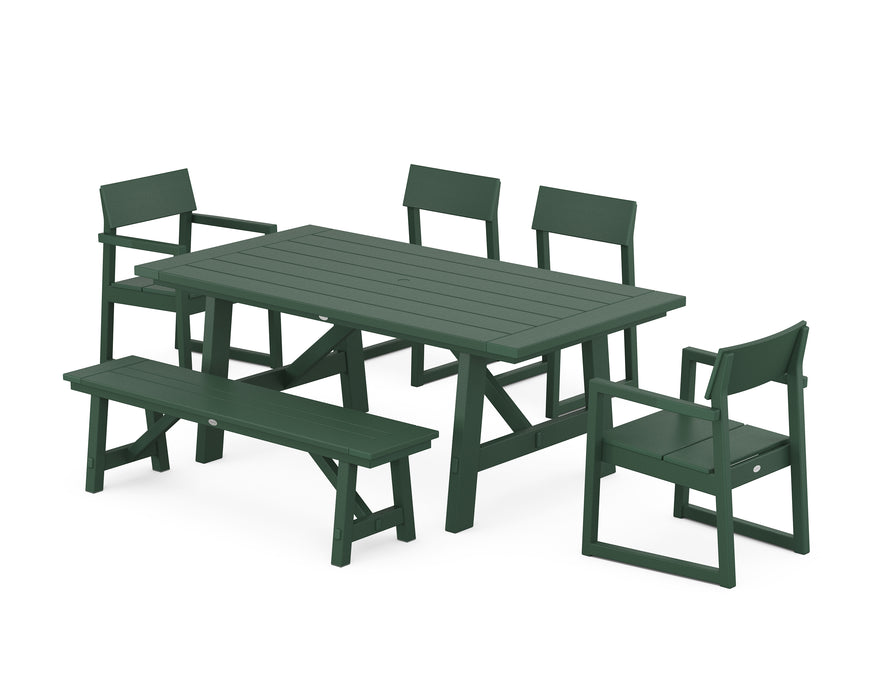 POLYWOOD EDGE 6-Piece Rustic Farmhouse Dining Set with Bench in Green