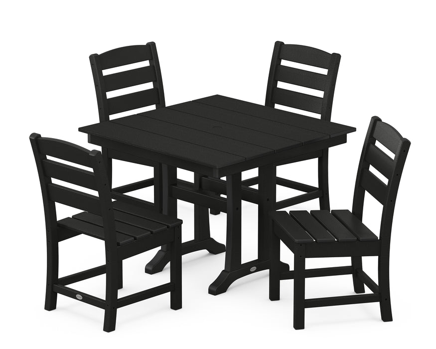 POLYWOOD Lakeside 5-Piece Farmhouse Trestle Side Chair Dining Set in Black