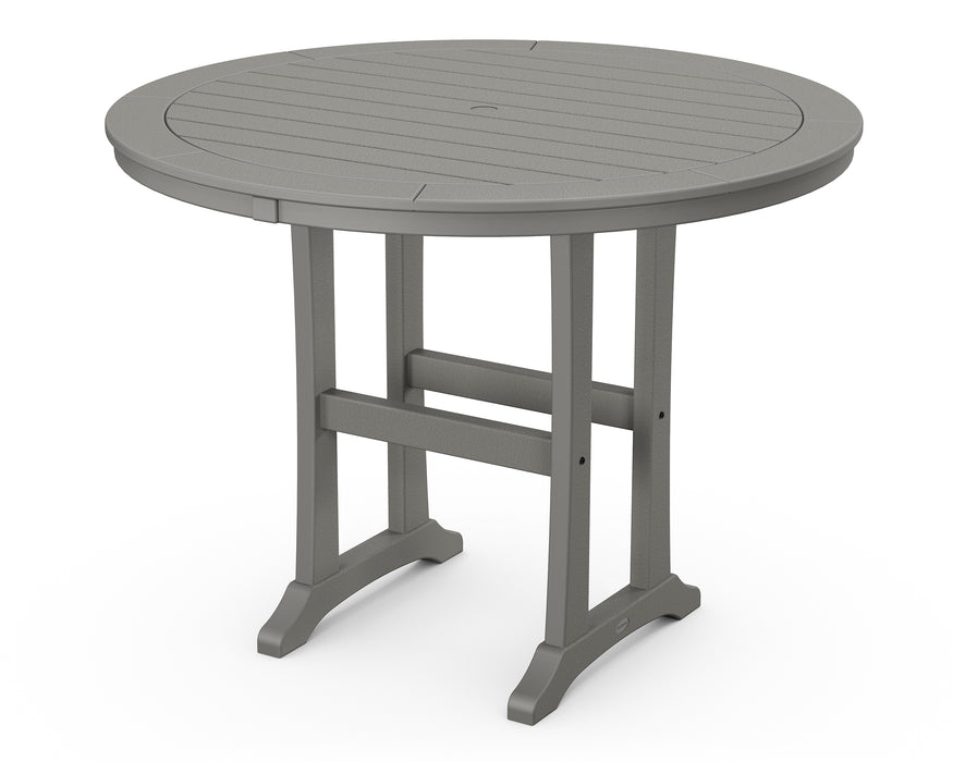 POLYWOOD Nautical Trestle 48" Round Counter Table in Slate Grey