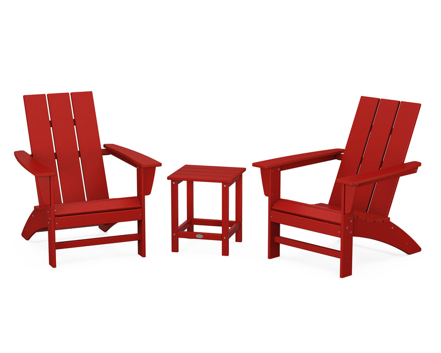 POLYWOOD Modern 3-Piece Adirondack Set with Long Island 18" Side Table in Crimson Red