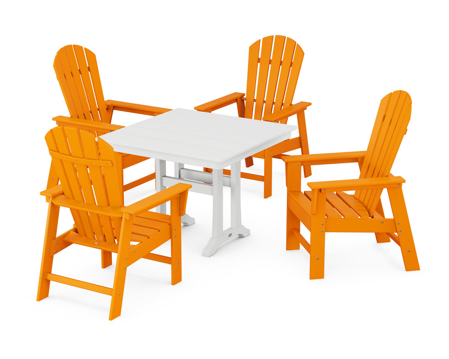 POLYWOOD South Beach 5-Piece Farmhouse Dining Set With Trestle Legs in Tangerine / White