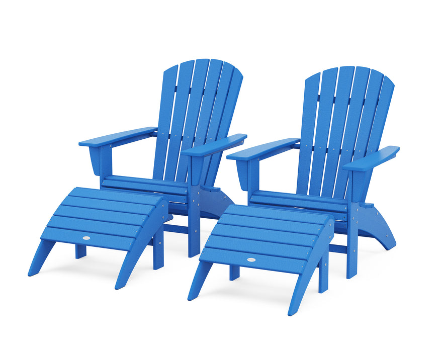 POLYWOOD Nautical Curveback Adirondack Chair 4-Piece Set with Ottomans in Pacific Blue image