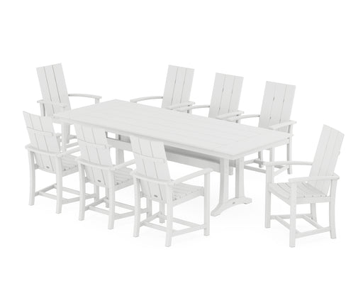 POLYWOOD Modern Adirondack 9-Piece Farmhouse Dining Set with Trestle Legs in White image