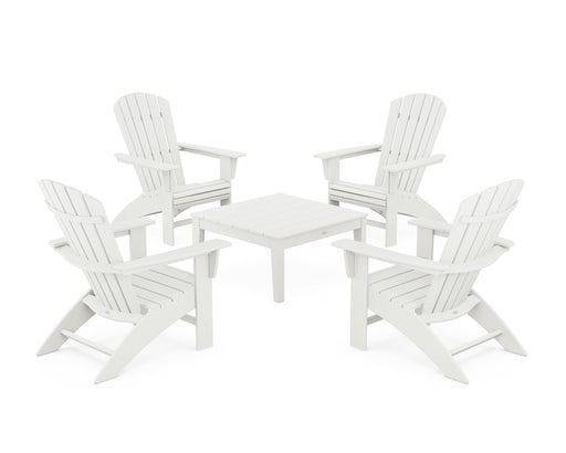 POLYWOOD 5-Piece Nautical Curveback Adirondack Chair Conversation Set with 36" Conversation Table in Vintage White image