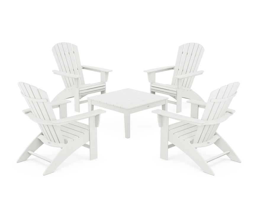 POLYWOOD 5-Piece Nautical Curveback Adirondack Chair Conversation Set with 36" Conversation Table in Vintage White image