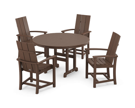 POLYWOOD Modern Adirondack 5-Piece Round Farmhouse Dining Set in Mahogany image