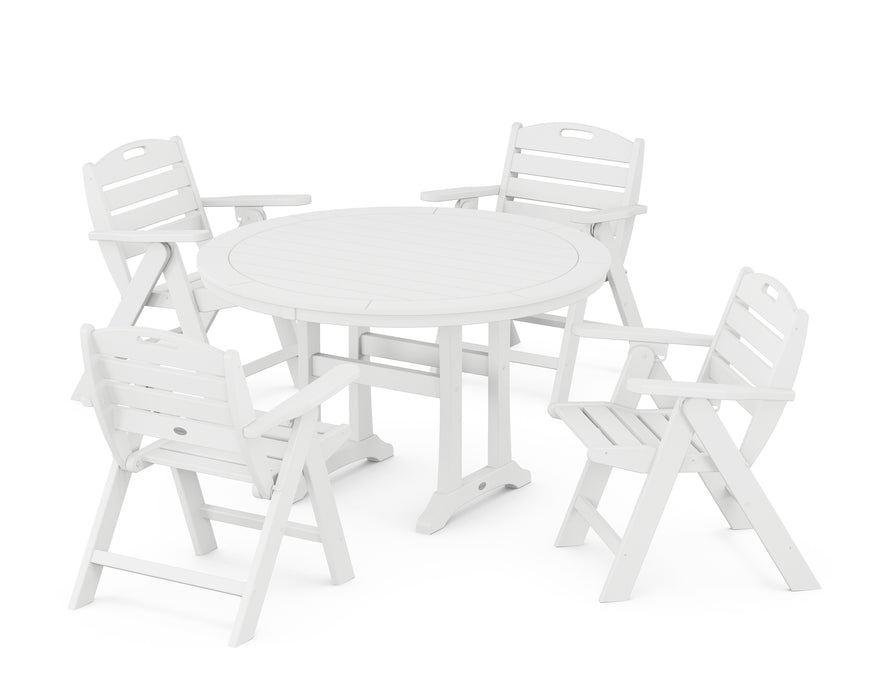 POLYWOOD Nautical Lowback 5-Piece Round Dining Set With Trestle Legs in White image