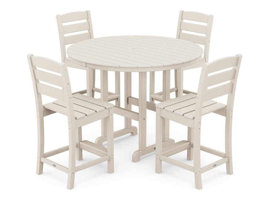 POLYWOOD Lakeside 5-Piece Farmhouse Round Side Chair Counter  Set in Sand image