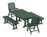 POLYWOOD Nautical Highback Chair 5-Piece Dining Set with Trestle Legs and Benches in Green image