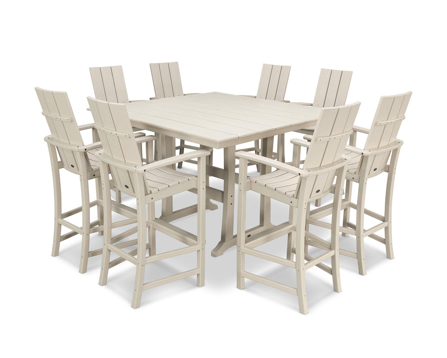 POLYWOOD Modern Adirondack 9-Piece Farmhouse Trestle Bar Set in Sand