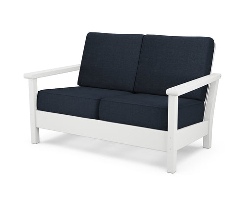 POLYWOOD Harbour Deep Seating Loveseat in White / Marine Indigo image