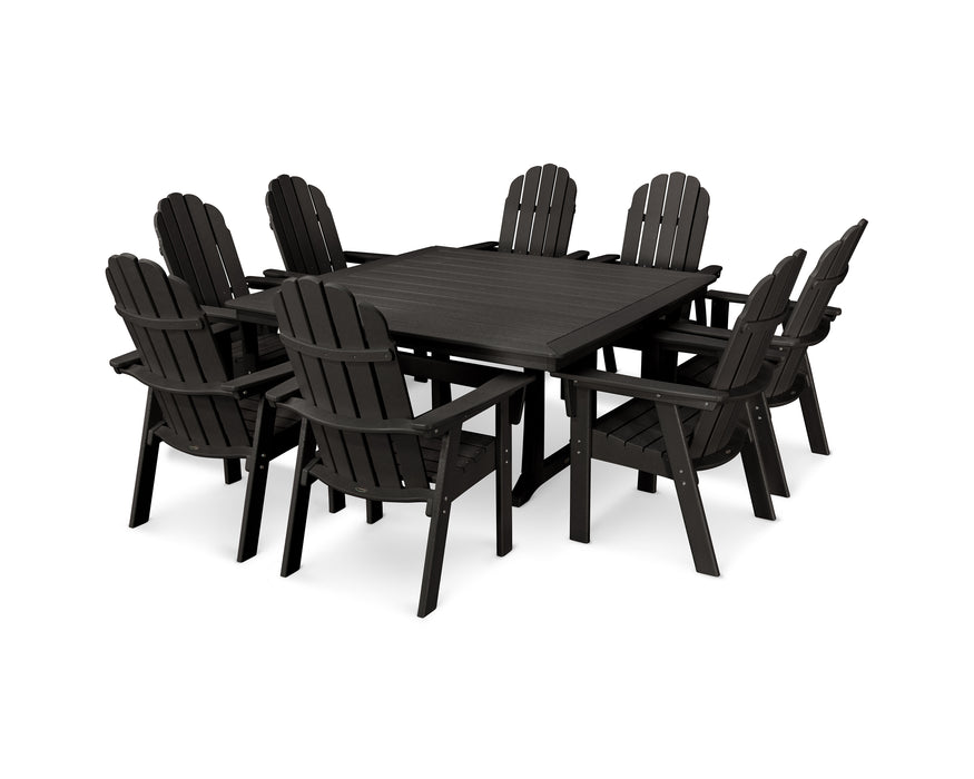 POLYWOOD Vineyard Curveback Adirondack 9-Piece Nautical Trestle Dining Set in Black