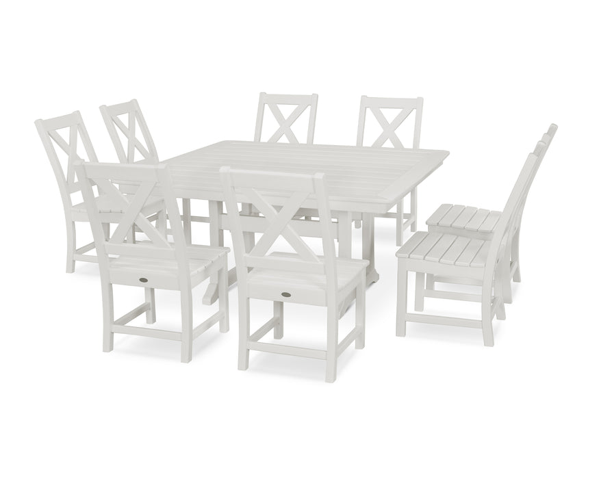 POLYWOOD Braxton 9-Piece Nautical Trestle Dining Set in White image