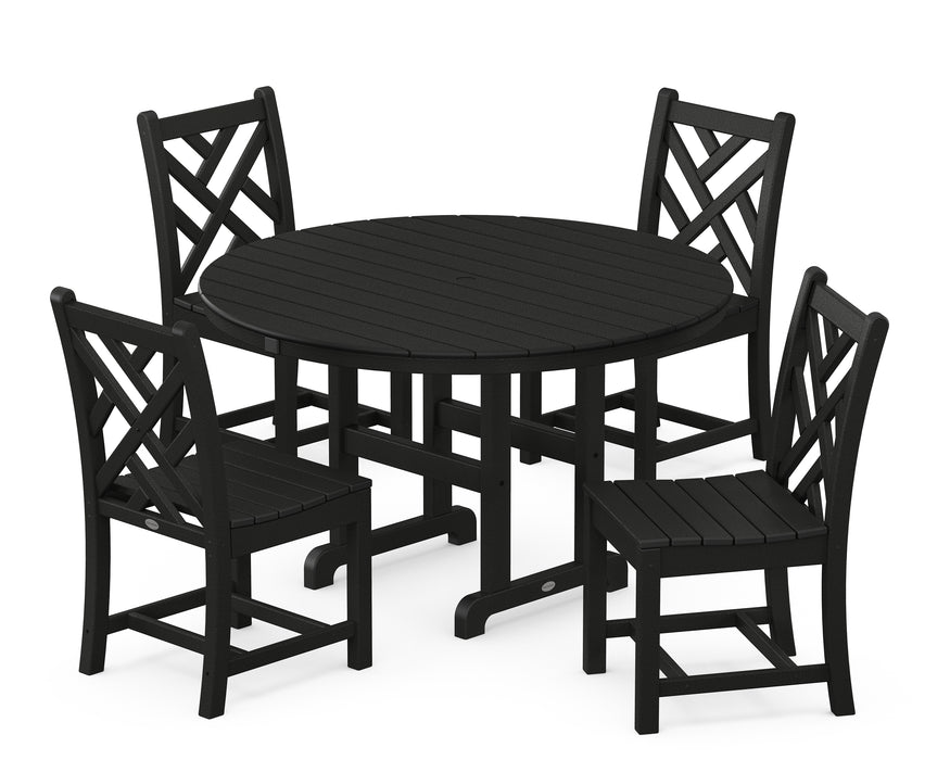 POLYWOOD Chippendale 5-Piece Round Farmhouse Side Chair Dining Set in Black image