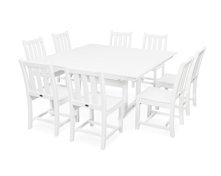 POLYWOOD Traditional Garden 9-Piece Farmhouse Trestle Dining Set in White image