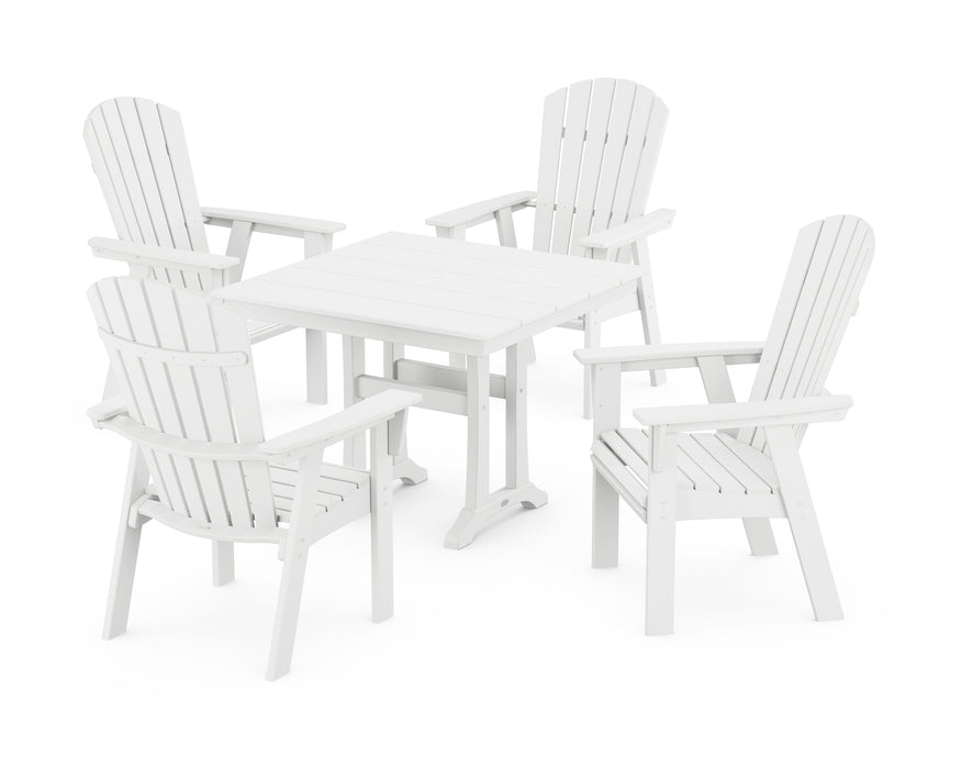 POLYWOOD Nautical Adirondack 5-Piece Farmhouse Dining Set With Trestle Legs in White