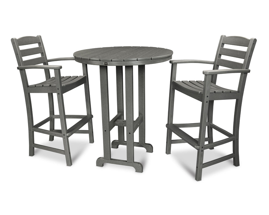 POLYWOOD La Casa Cafe 3-Piece Round Farmhouse Bar Set in Slate Grey