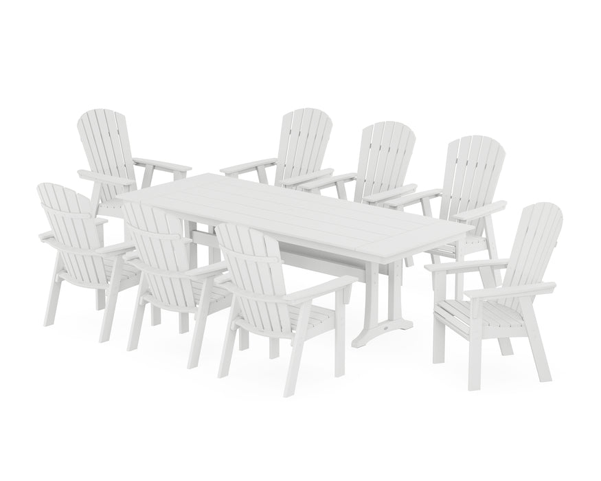 POLYWOOD Nautical 9-Piece Curveback Adirondack Farmhouse Dining Set with Trestle Legs in White