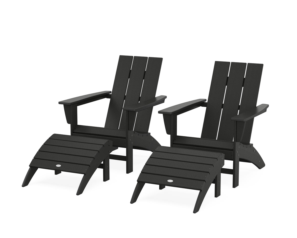 POLYWOOD Modern Adirondack Chair 4Piece Set with Ottomans in Black