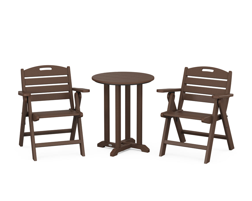 POLYWOOD Nautical Lowback Chair 3-Piece Round Dining Set in Mahogany