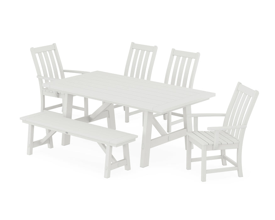 POLYWOOD Vineyard 6-Piece Rustic Farmhouse Dining Set With Bench in Vintage White