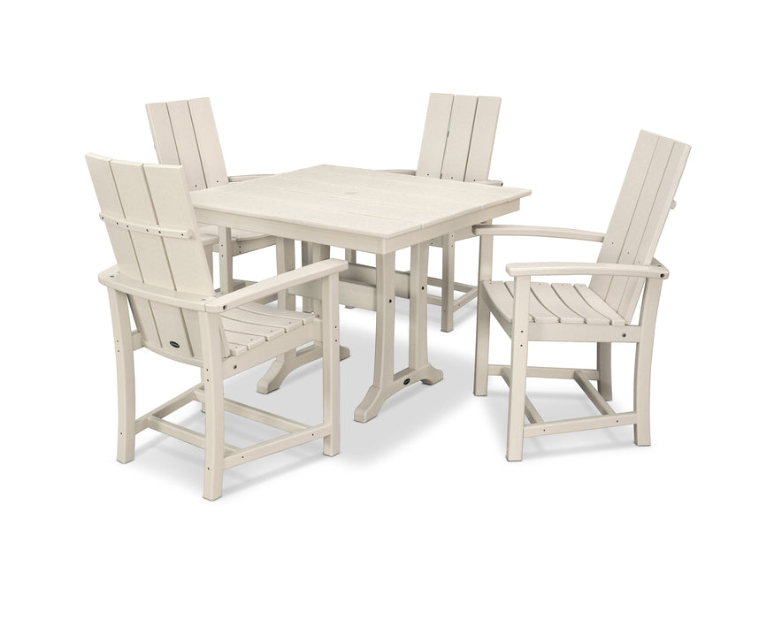 POLYWOOD Modern Adirondack 5-Piece Farmhouse Trestle Dining Set in Teak