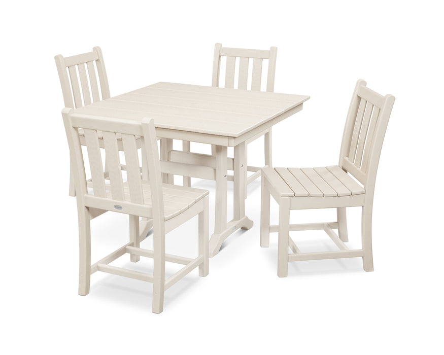 POLYWOOD Traditional Garden 5-Piece Farmhouse Trestle Dining Set in Sand image