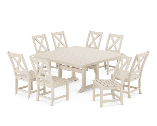 POLYWOOD Braxton Side Chair 9-Piece Farmhouse Dining Set in Sand image