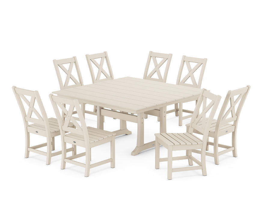 POLYWOOD Braxton Side Chair 9-Piece Farmhouse Dining Set in Sand