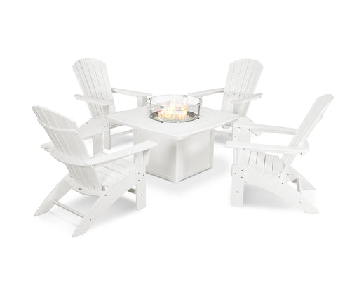 POLYWOOD Nautical Curveback Adirondack 5-Piece Conversation Set with Fire Table in Vintage White image