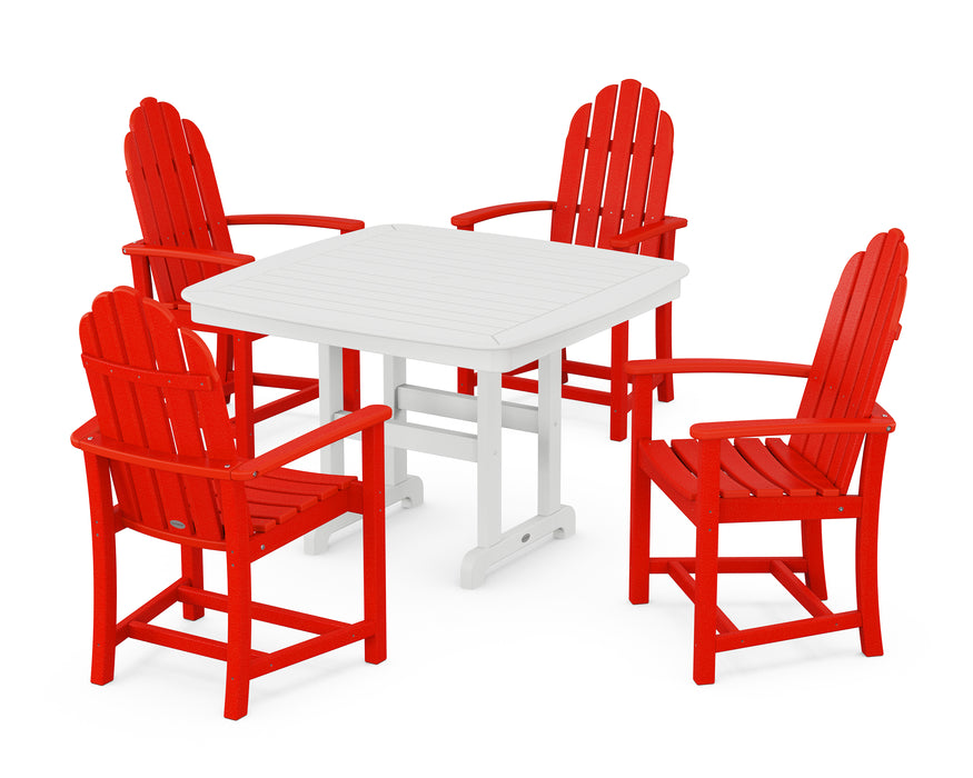 POLYWOOD Classic Adirondack 5-Piece Dining Set with Trestle Legs in Sunset Red / White